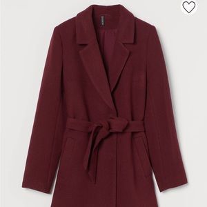 H&M women wool blended burgundy coat size S belted